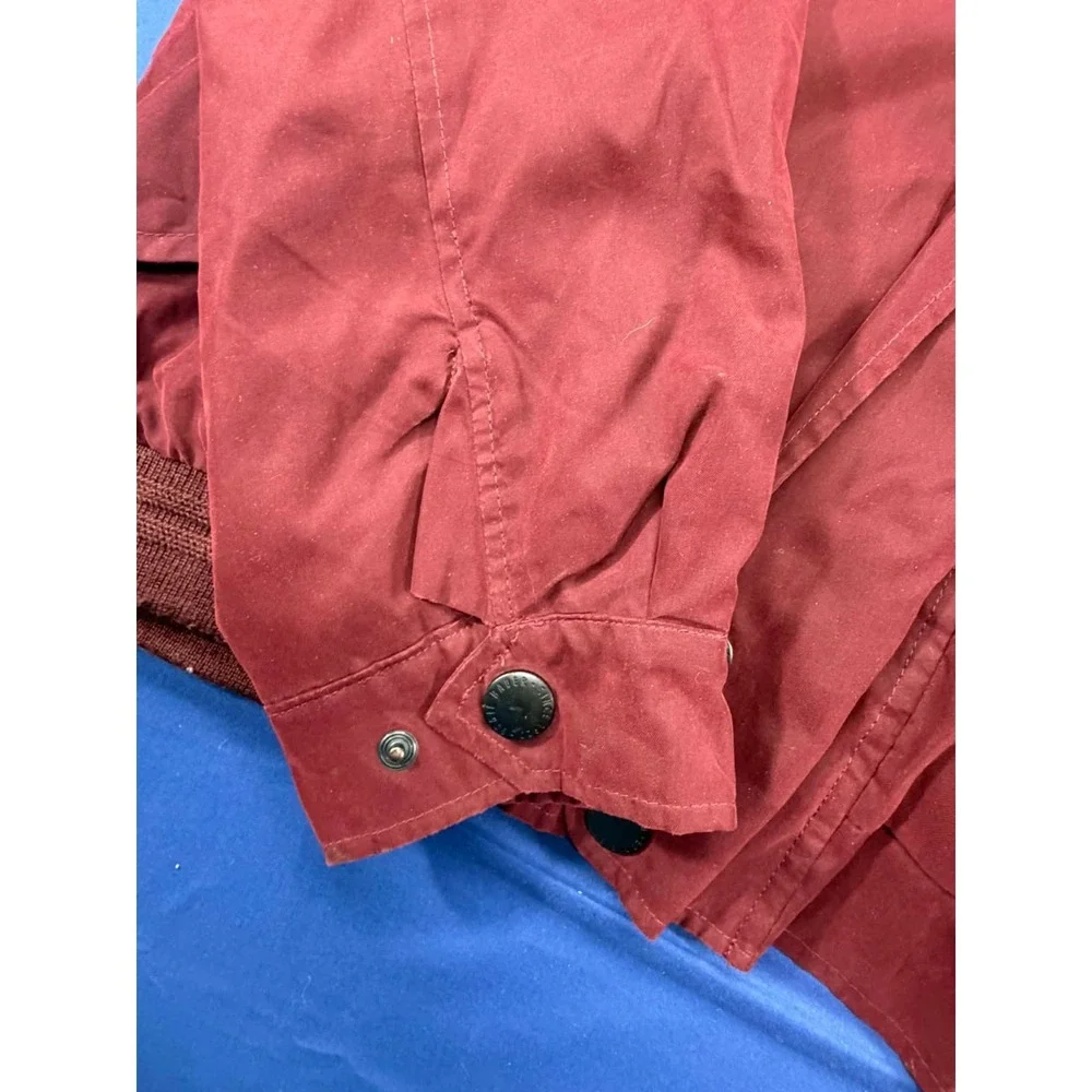 Vintage‎ Eddie Bauer Quilted Barn Jacket Acrylic Trim Leather Collar Red LG